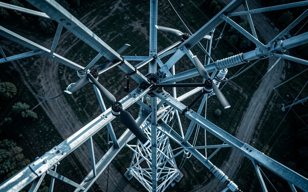 Inspección de torre de alta tensión con dron equipado con visión estereoscópica